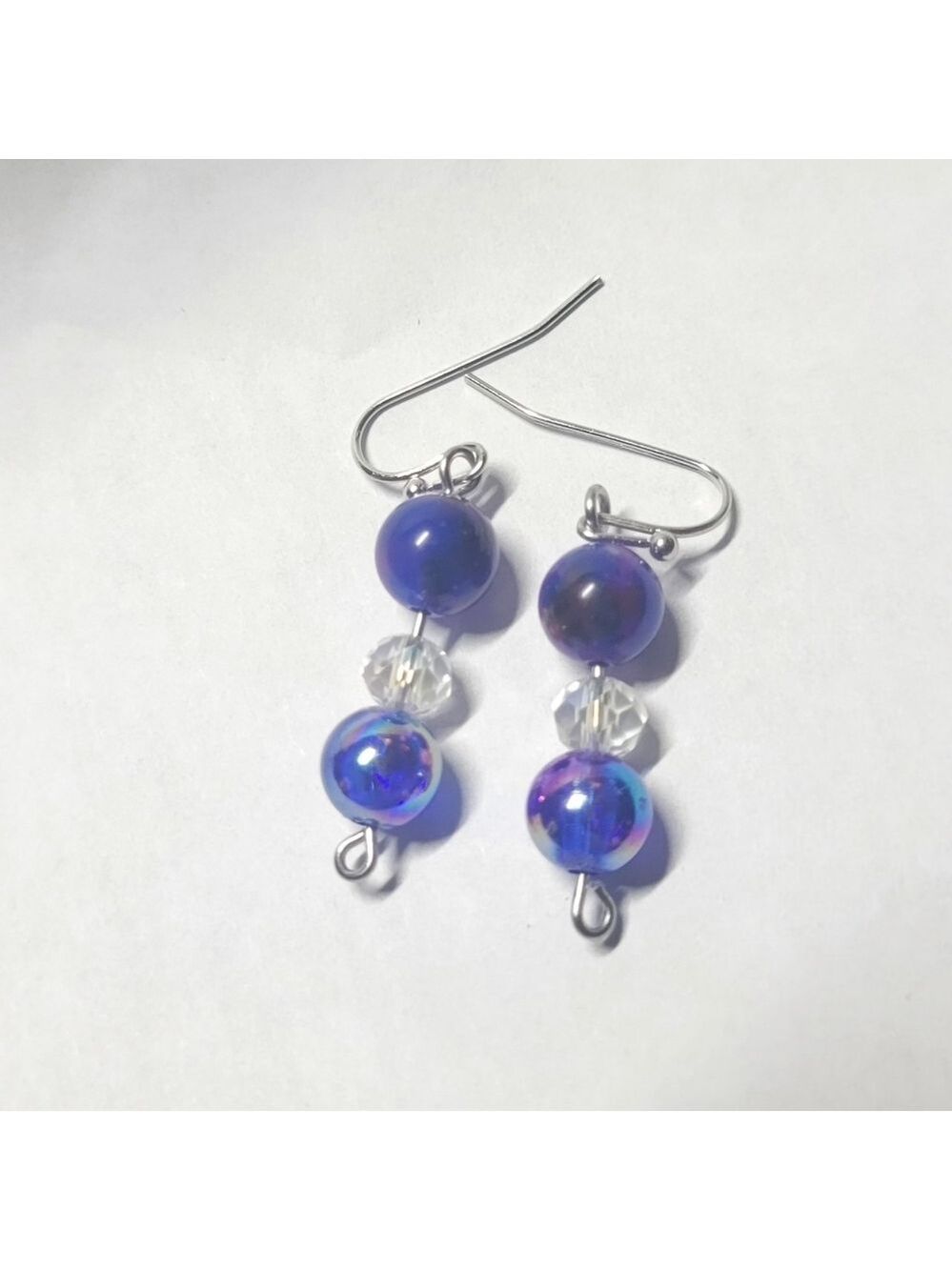 Natural Crystal Sugilite and Glass Beaded Earrings